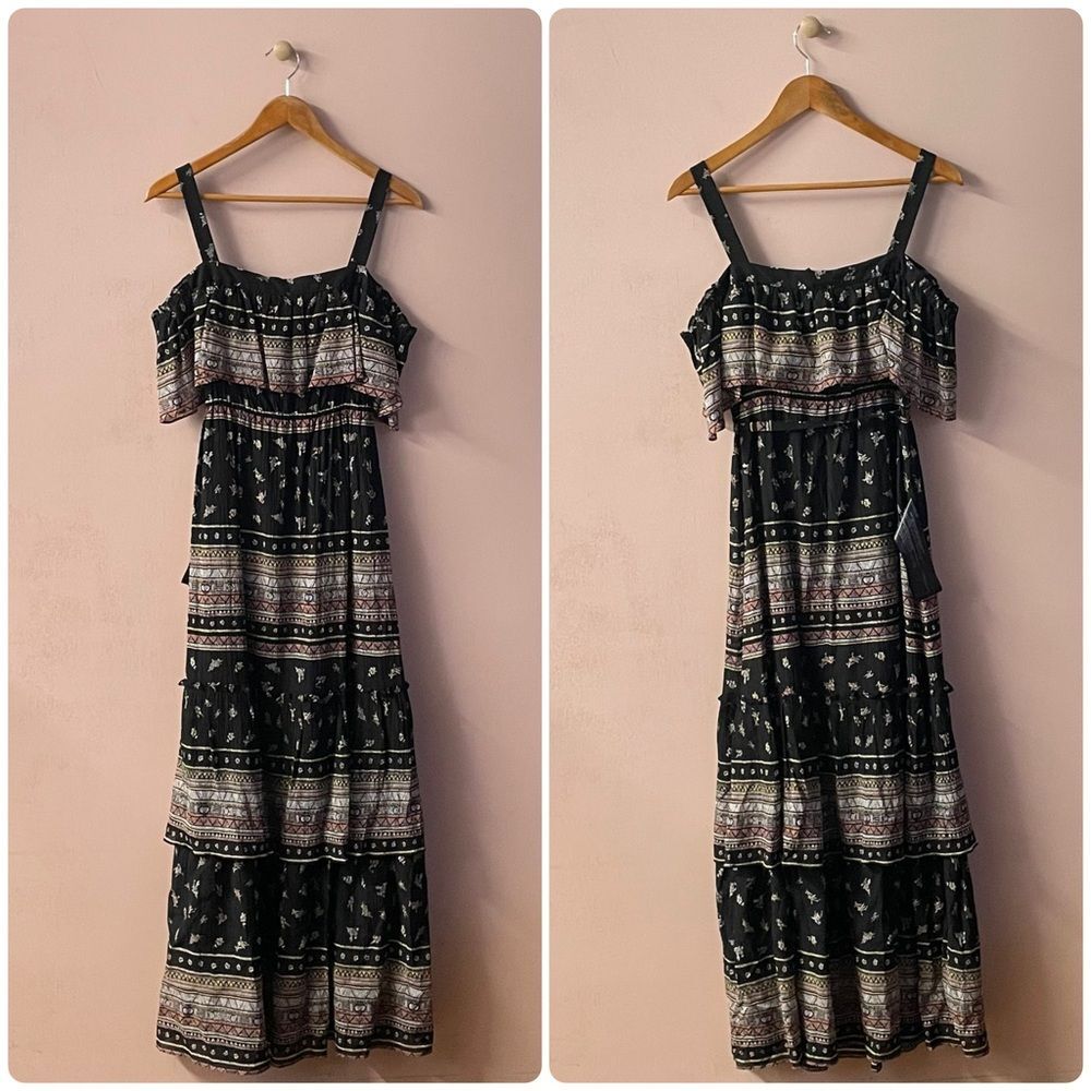 BCBGMaxazria Claudia Multicolored Tiered Off-The-Shoulder Maxi Dress Sz S NWT
